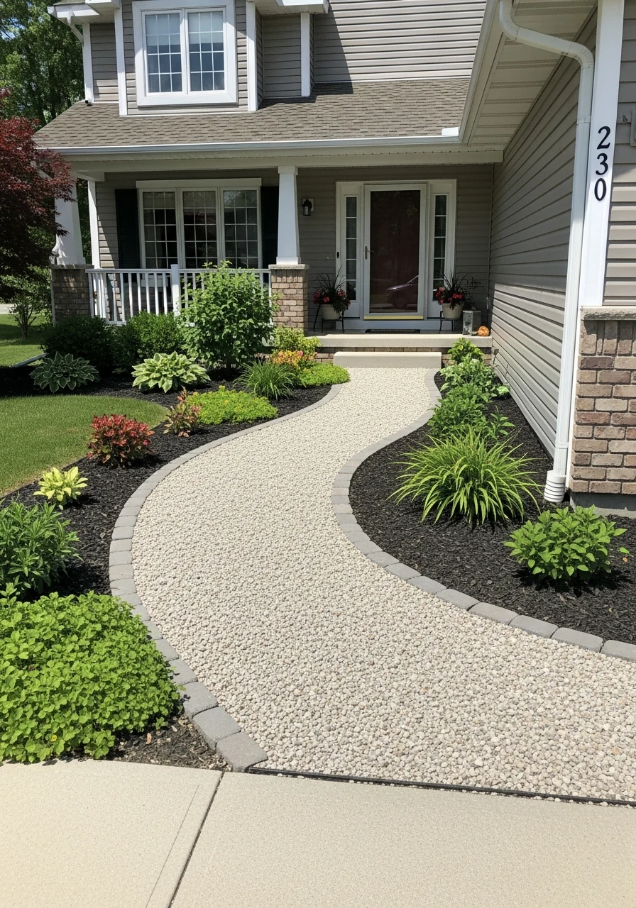 Curved Gravel Path - 50 Budget-Friendly Front Yard Landscaping Ideas for Instant Curb Appeal