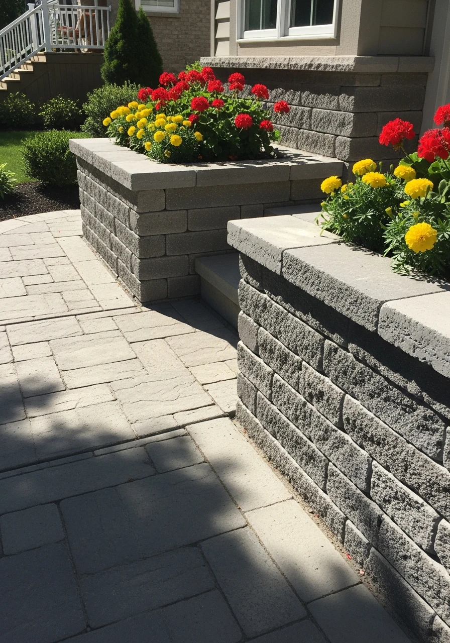 Raised Stone Planters - 50 Budget-Friendly Front Yard Landscaping Ideas for Instant Curb Appeal