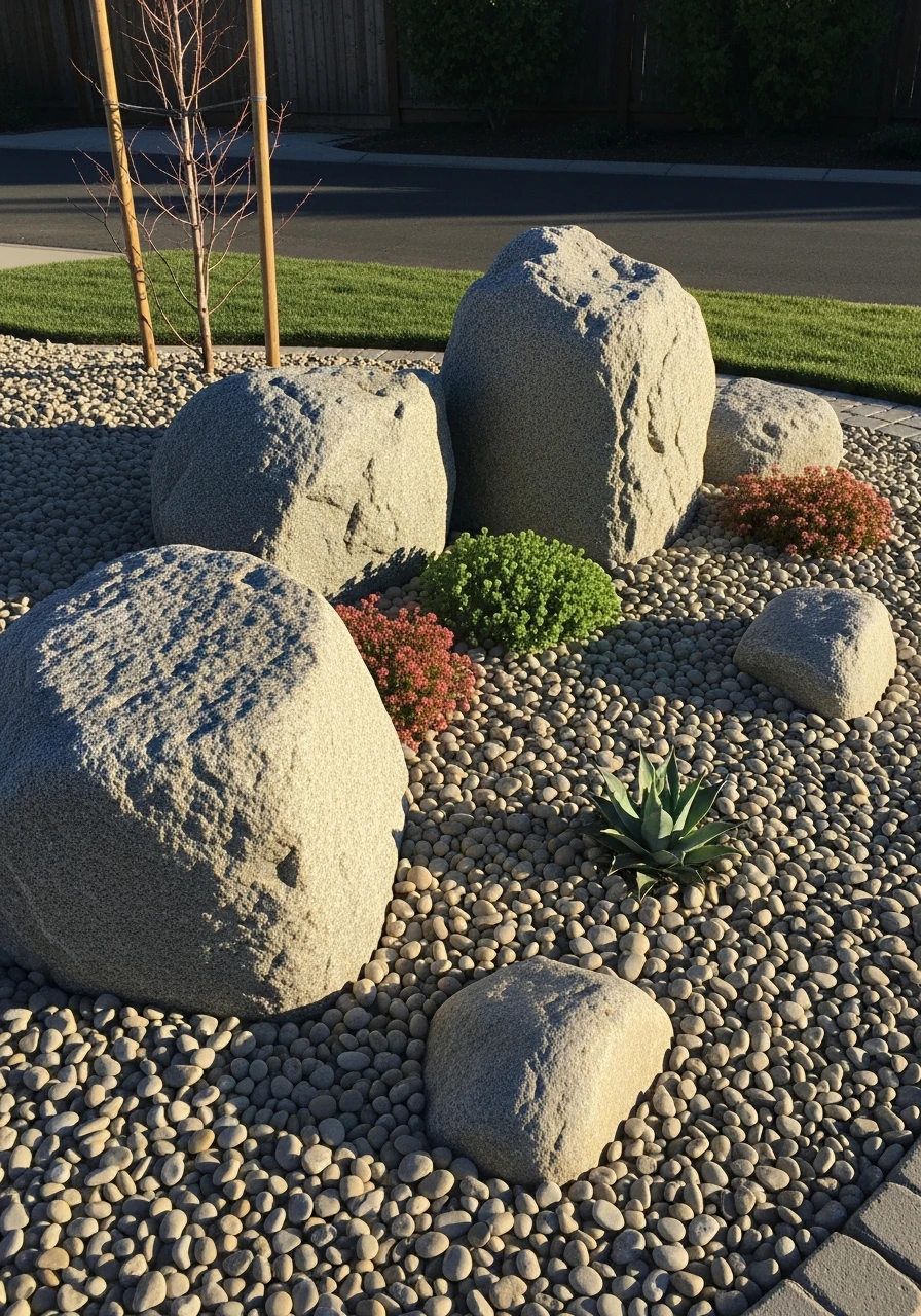 Boulders as Focal Points - 50 Low Maintenance Landscape Ideas So You Can Stop Working and Start Relaxing