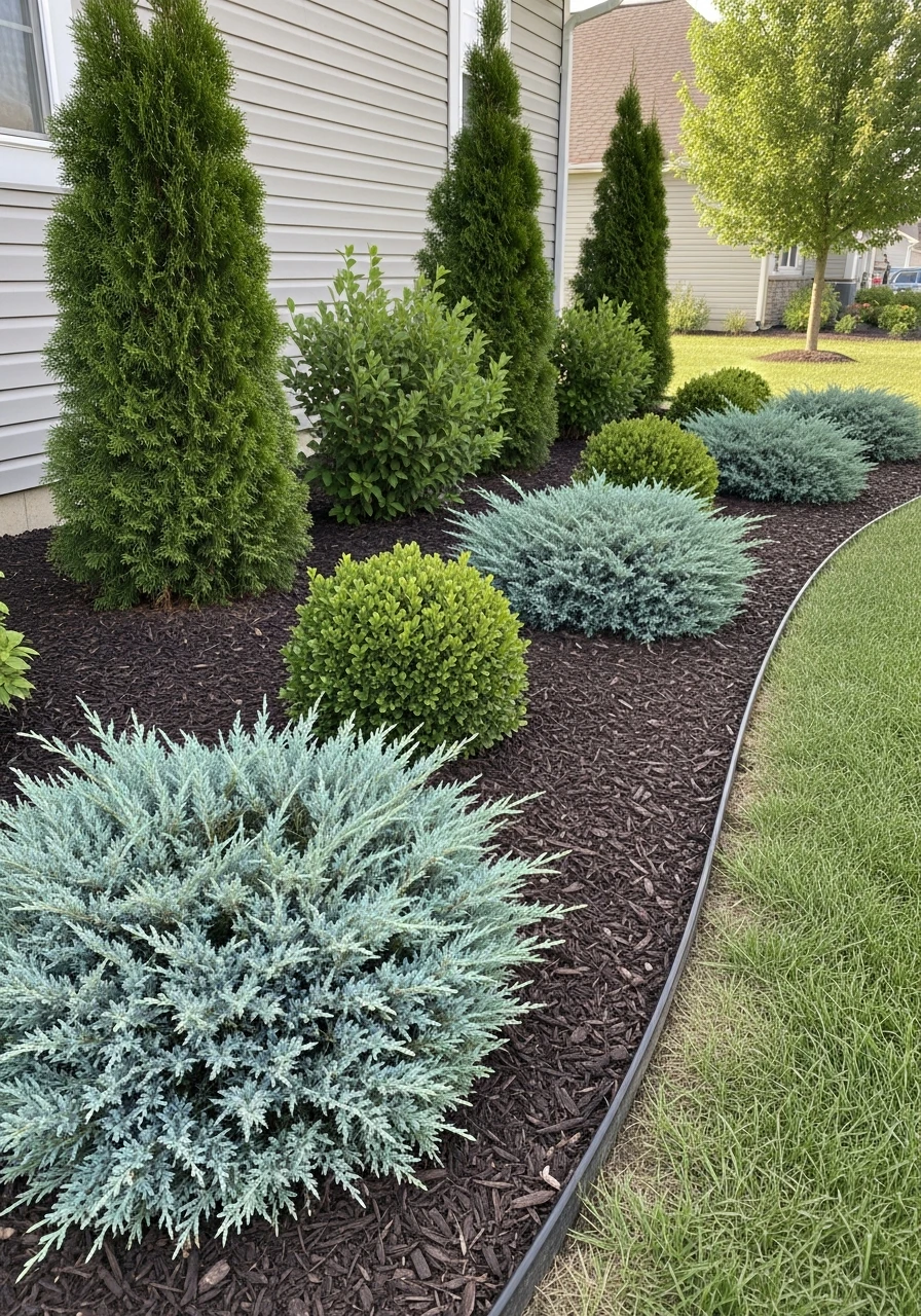 Evergreen Structural Planting - 50 Low Maintenance Landscape Ideas So You Can Stop Working and Start Relaxing
