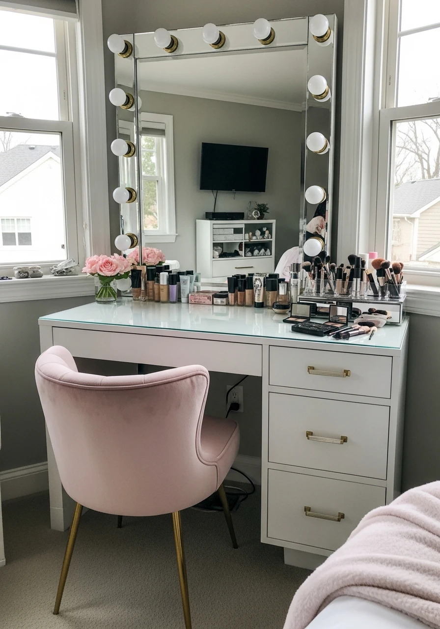 Hollywood Lighted Vanity - 50 Best Makeup Vanity Ideas