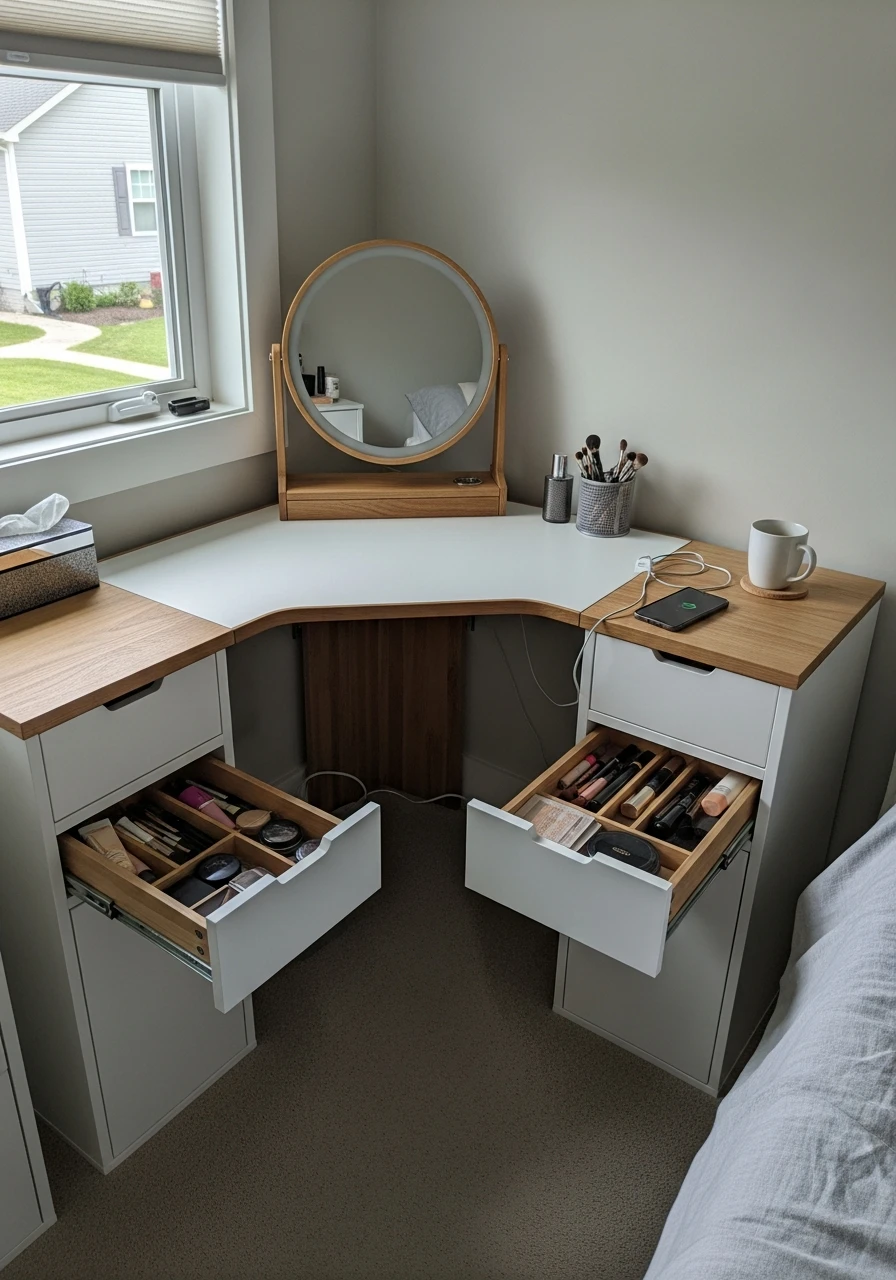 Space-Saving Corner Vanity - 50 Best Makeup Vanity Ideas