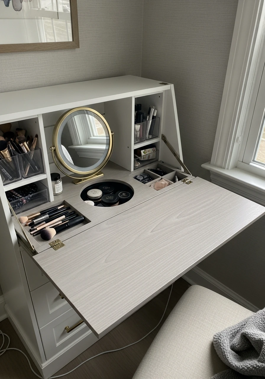 Fold-Down Hidden Vanity - 50 Best Makeup Vanity Ideas