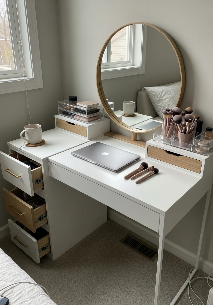 Desk and Vanity Hybrid - 50 Best Makeup Vanity Ideas