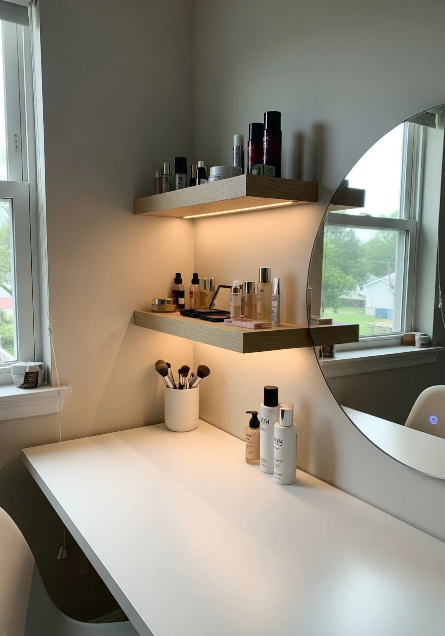 LED Lit Shelf Vanity - 50 Best Makeup Vanity Ideas