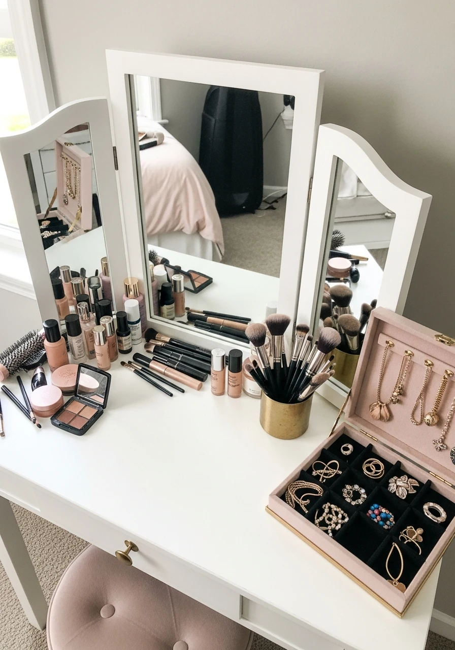 Tri-Fold Mirror Vanity - 50 Best Makeup Vanity Ideas