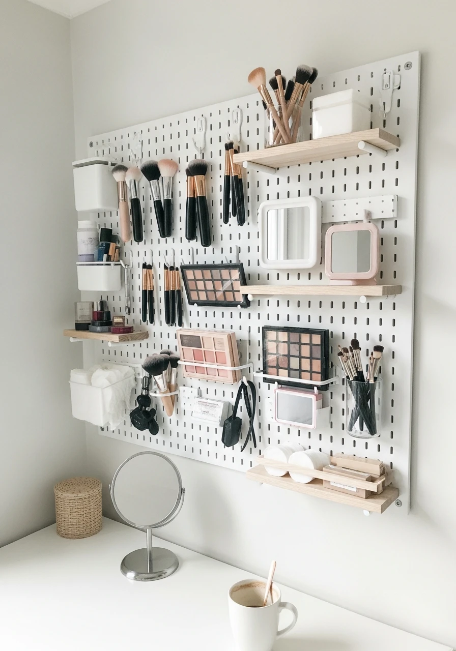 Pegboard Storage Wall - 50 Best Makeup Vanity Ideas