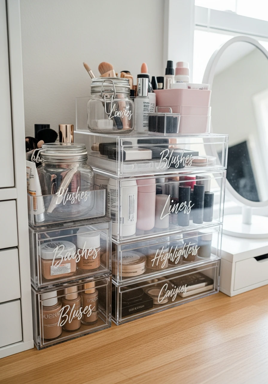 Labeled Storage Vanity - 50 Best Makeup Vanity Ideas