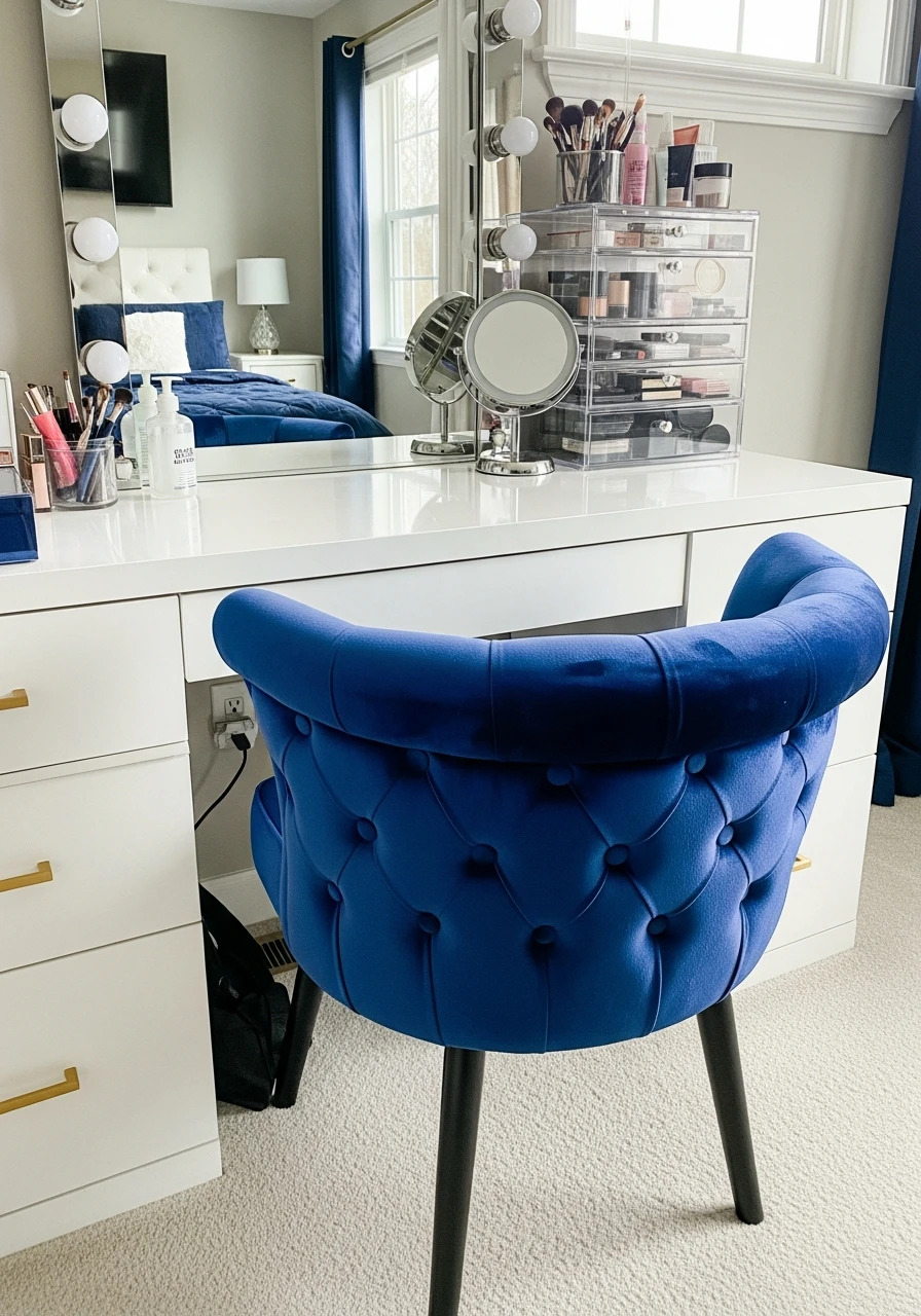 Velvet Stool Vanity - 50 Best Makeup Vanity Ideas