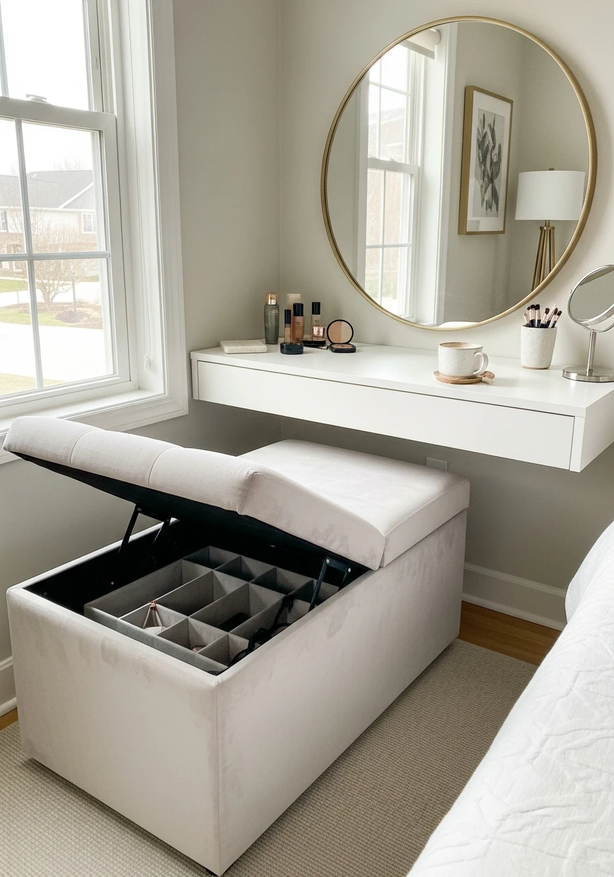 Storage Bench Vanity: The Secret Upgrade - 50 Best Makeup Vanity Ideas
