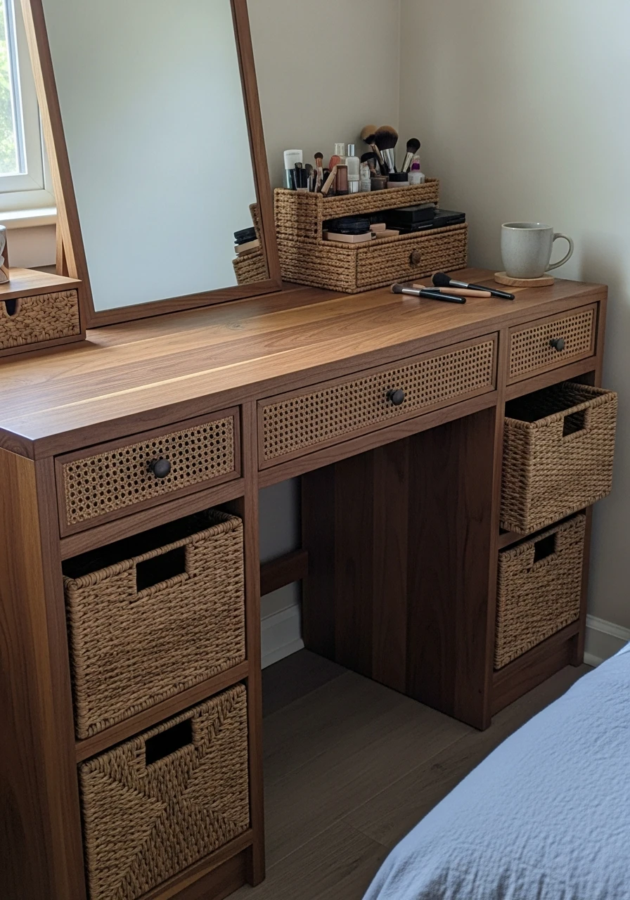 Warm Natural Wood - 50 Best Makeup Vanity Ideas