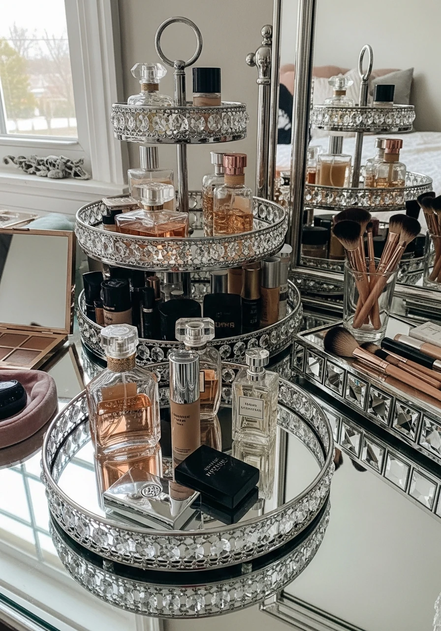 Crystal Tray Vanity - 50 Best Makeup Vanity Ideas