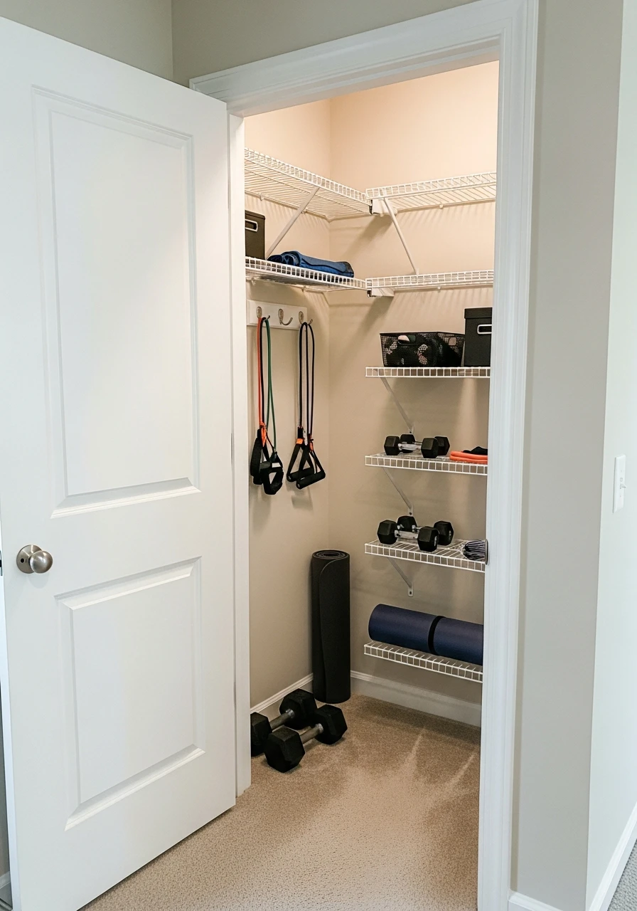 Hidden Closet Conversion - mini gym at home ideas
