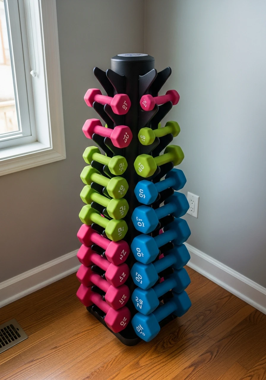 Color-Coded Weights - mini gym at home ideas