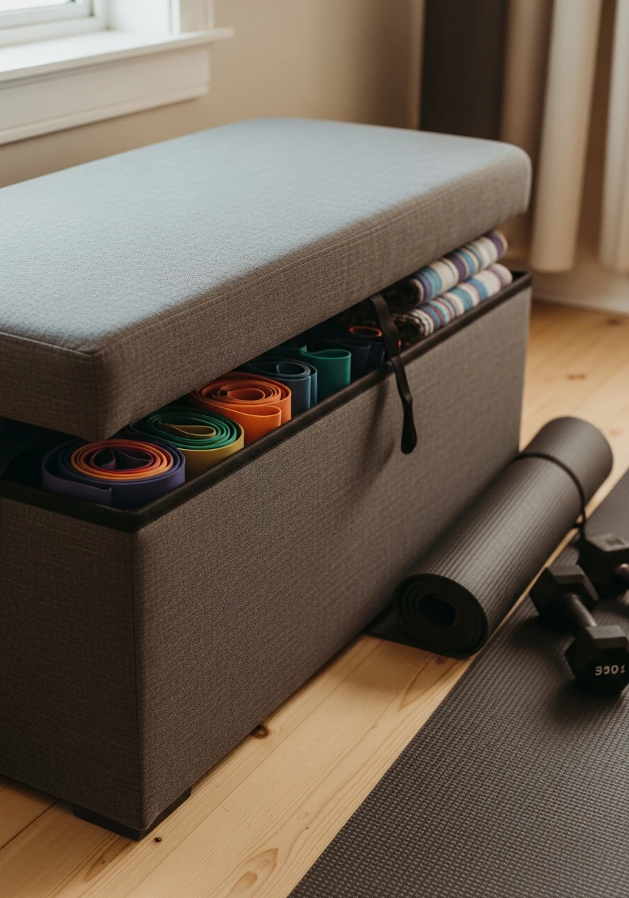 Stylish Storage Ottoman - mini gym at home ideas