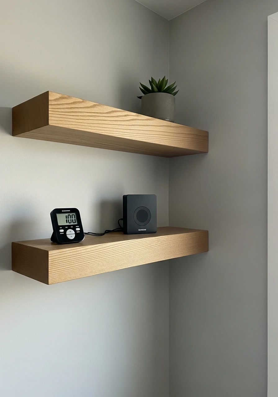 Floating Wall Shelves - mini gym at home ideas