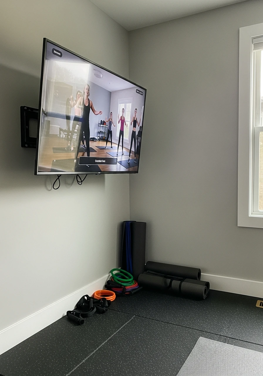 Wall-Mounted TV - mini gym at home ideas