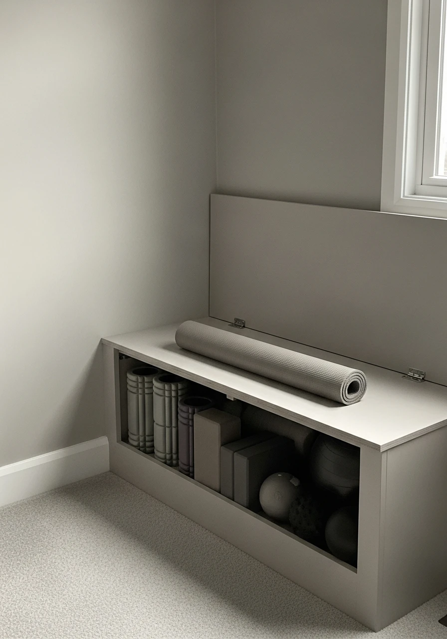 Custom Built-In Bench - mini gym at home ideas