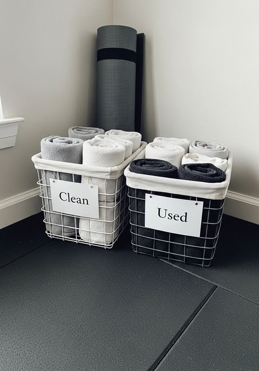Gym Towel Basket - mini gym at home ideas
