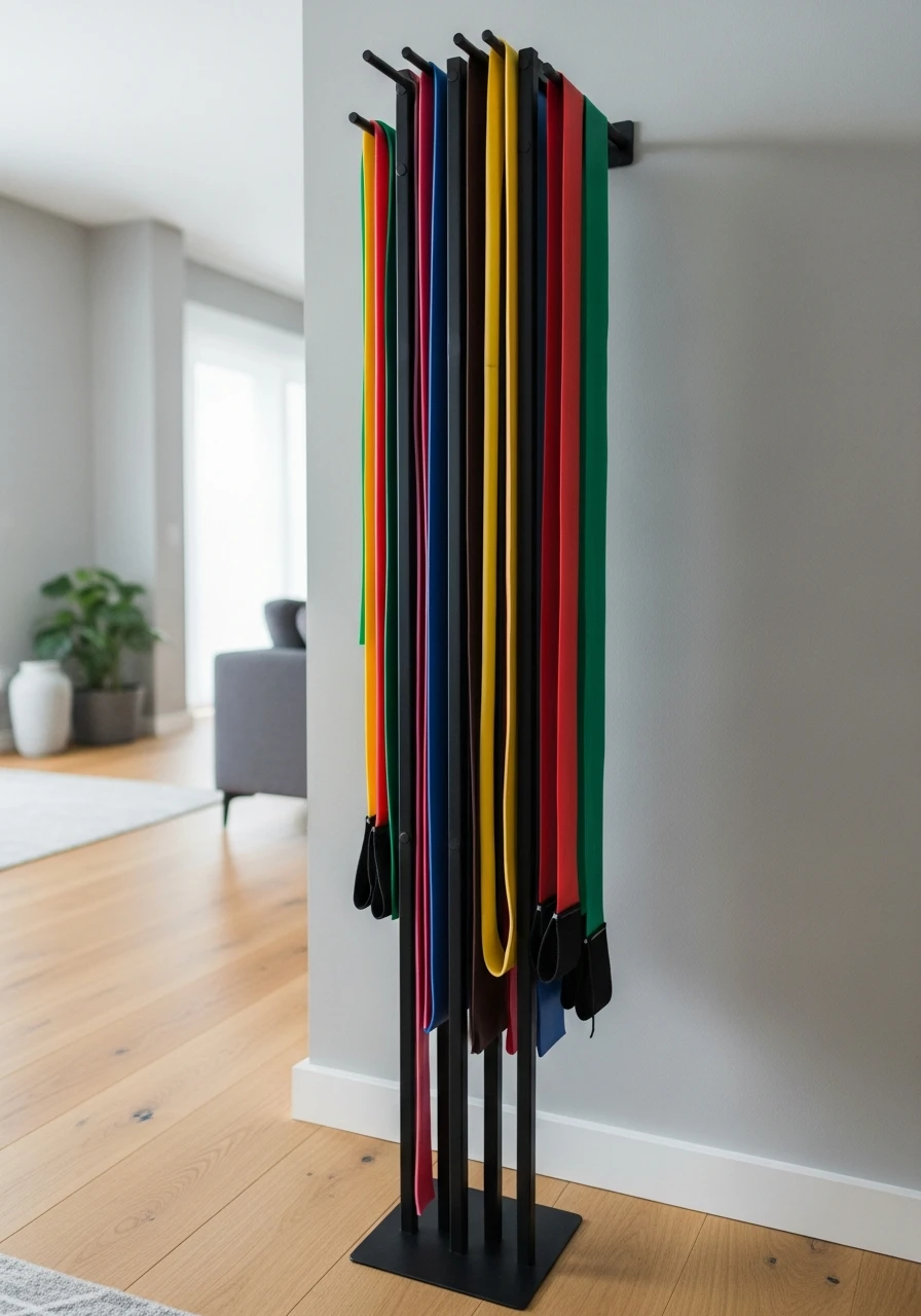 Vertical Band Storage - mini gym at home ideas