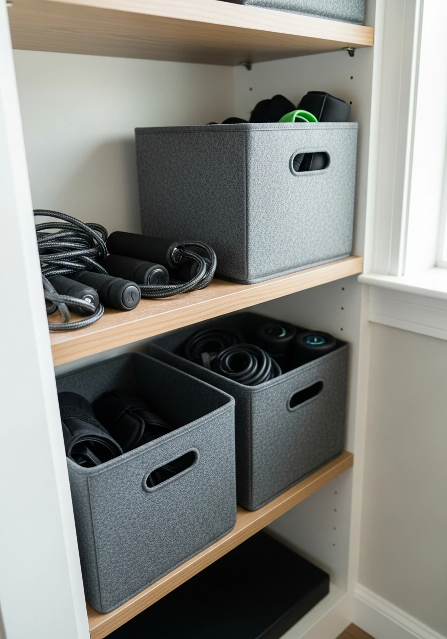 Stylish Storage Bins - mini gym at home ideas