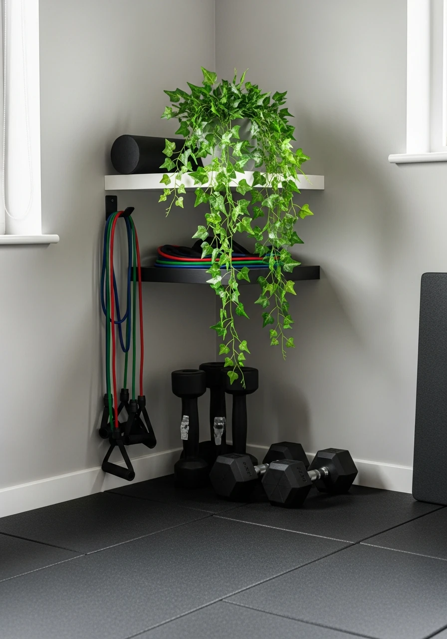 Faux Plant Decor - mini gym at home ideas