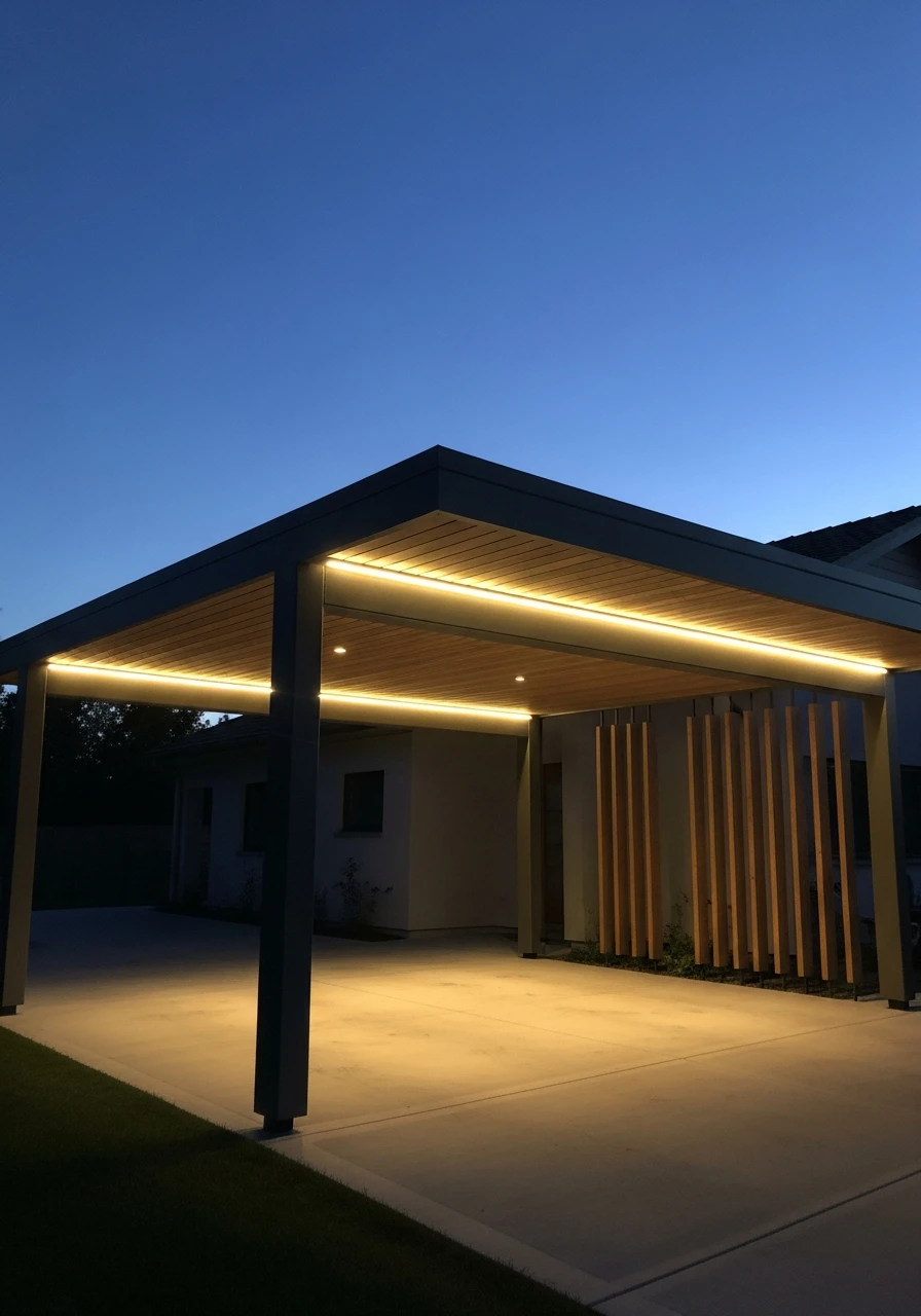 Integrated LED Strip Lighting - 50 Modern Carport Ideas for High-End Curb Appeal