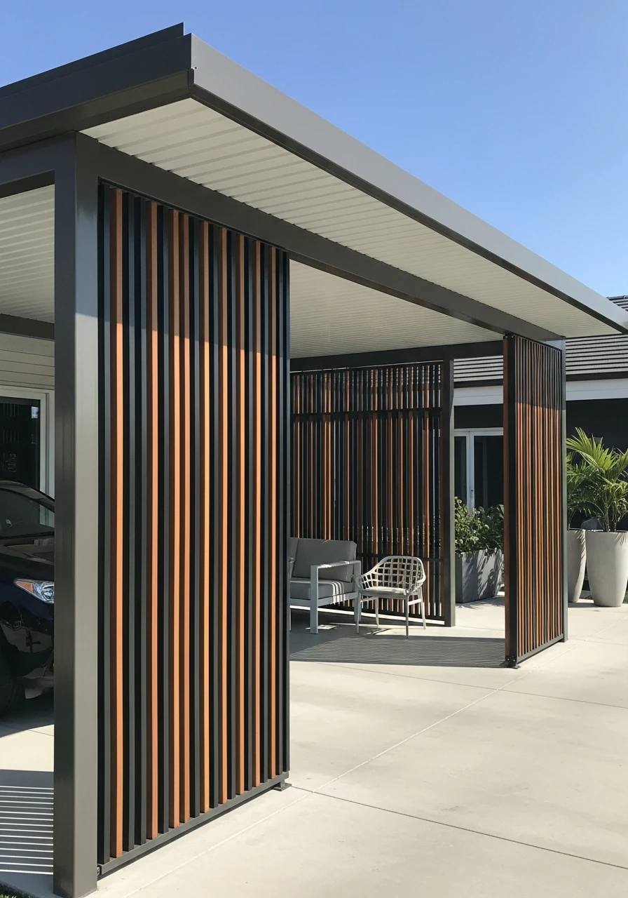 Privacy Side Screens - 50 Modern Carport Ideas for High-End Curb Appeal