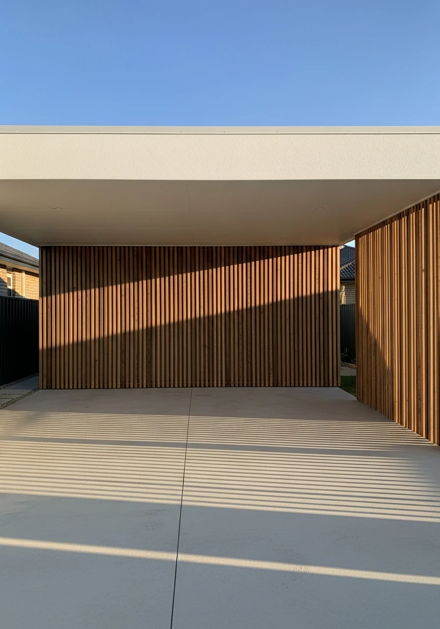 Slatted Wood Wall Detail - 50 Modern Carport Ideas for High-End Curb Appeal