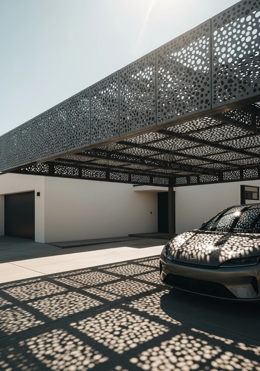 Perforated Metal Details - 50 Modern Carport Ideas for High-End Curb Appeal