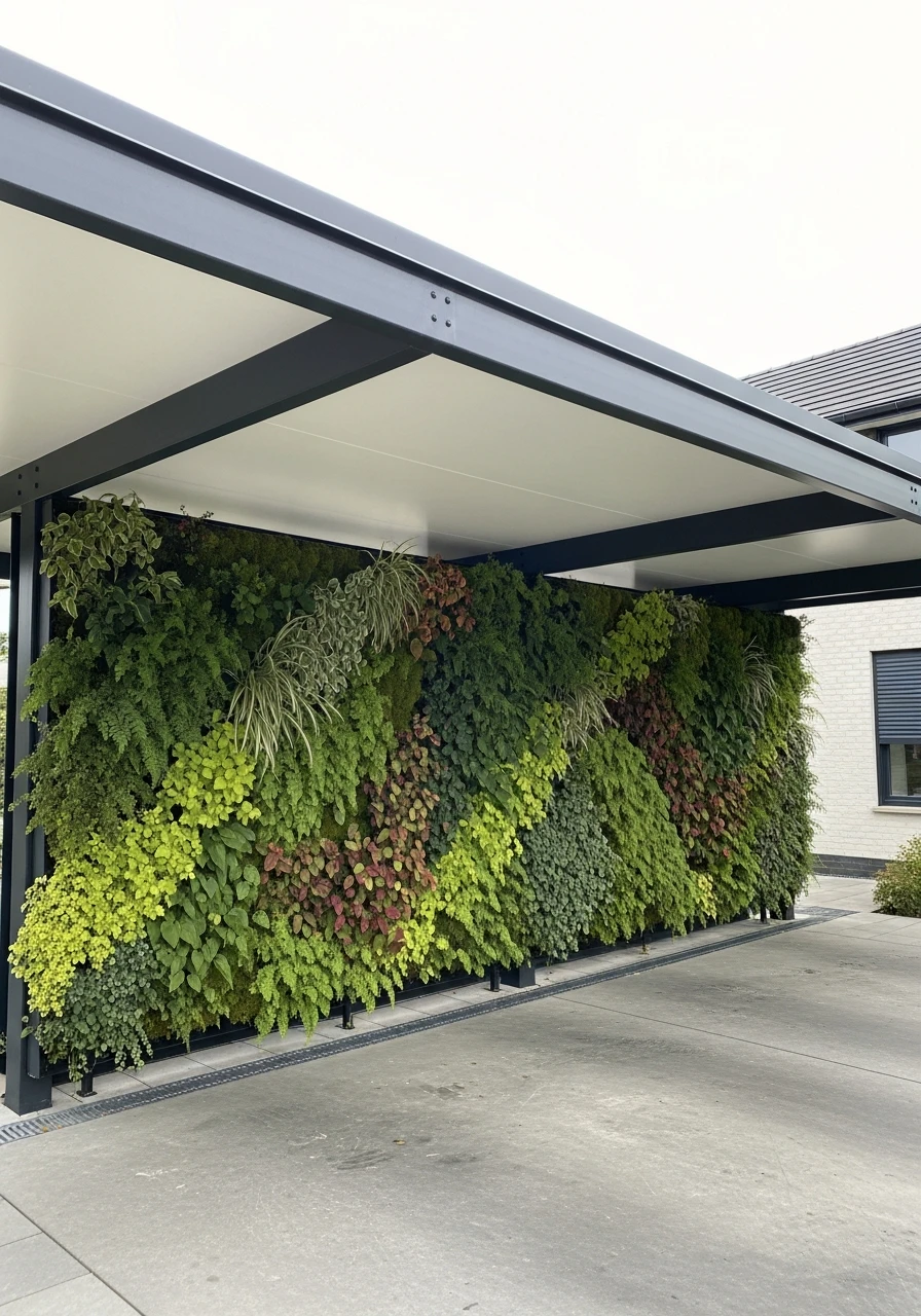 Vertical Garden Wall - 50 Modern Carport Ideas for High-End Curb Appeal