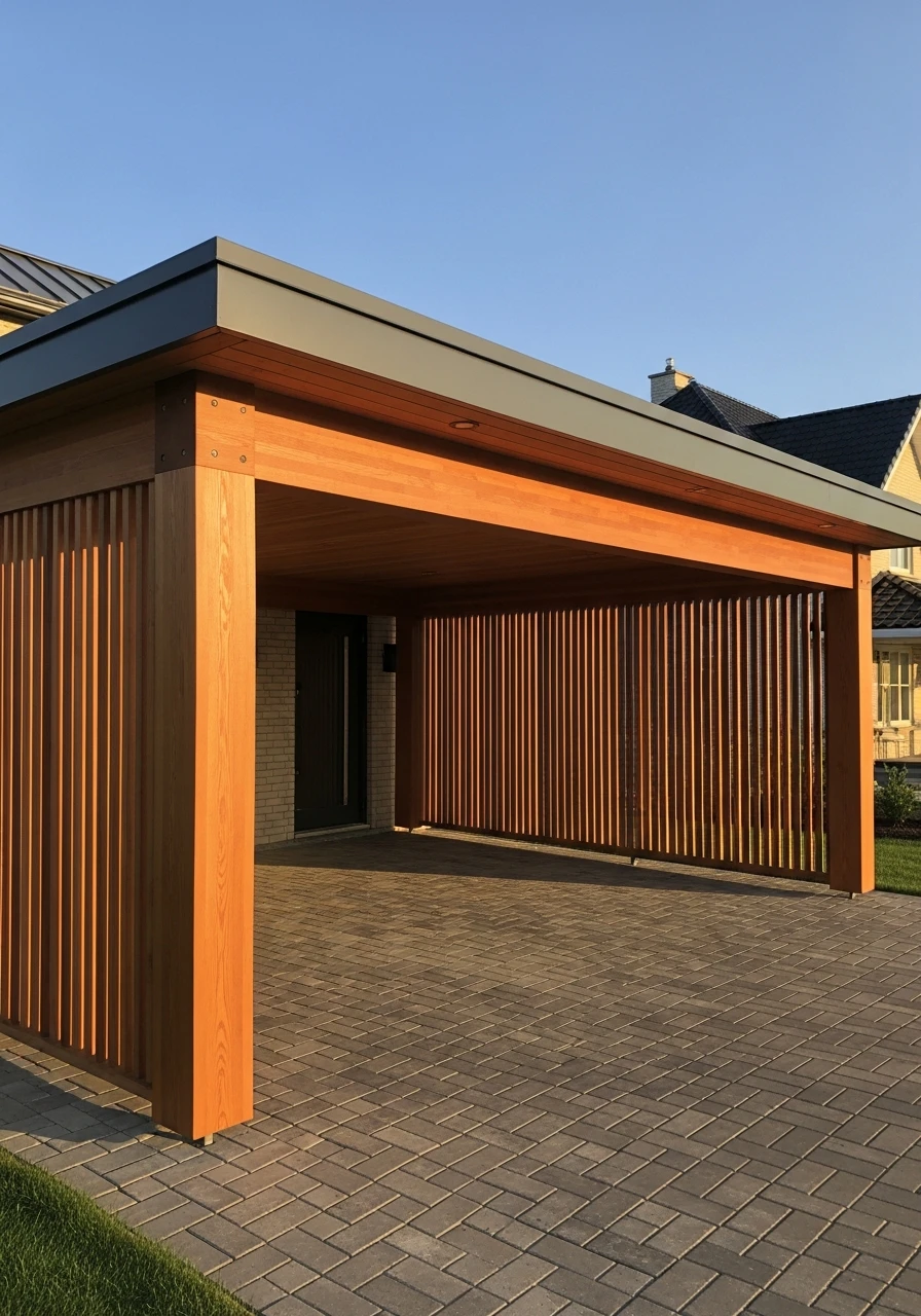 Warm Wood and Metal Mix - 50 Modern Carport Ideas for High-End Curb Appeal