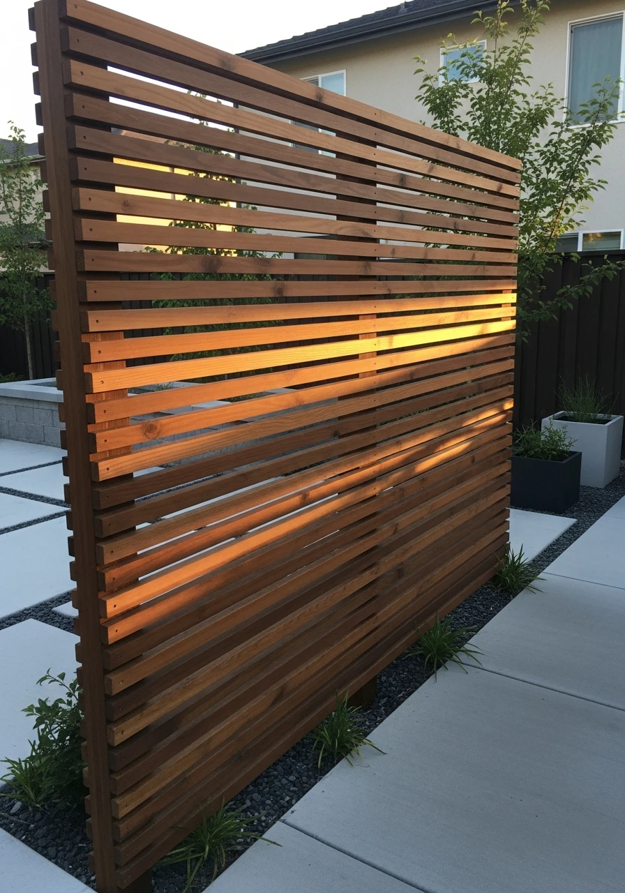 Horizontal Slat Wood Look - 50 Genius Outdoor Privacy Screen Ideas for Instant Backyard Escape