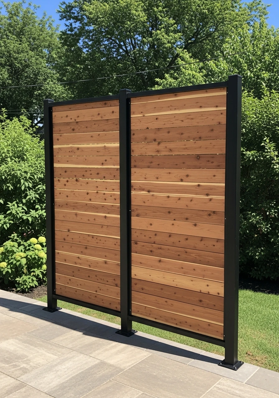 Wood and Metal Mix - 50 Genius Outdoor Privacy Screen Ideas for Instant Backyard Escape