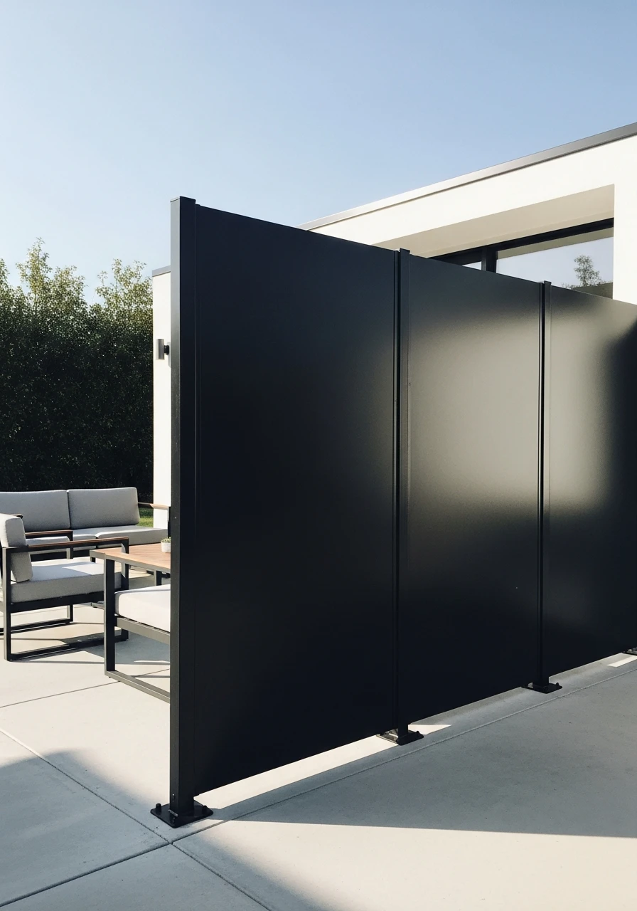 Sleek Black Metal Panels - 50 Genius Outdoor Privacy Screen Ideas for Instant Backyard Escape