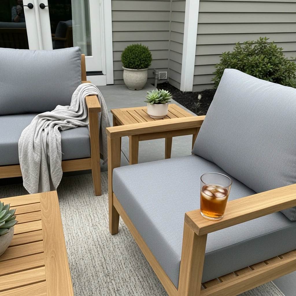 Neutral Cushions, Wood Frames - 50 Simple Patio Decorating Ideas for a Beautiful, Cozy Backyard