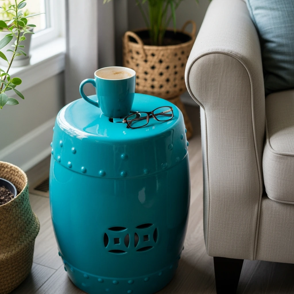 Ceramic Side Tables - 50 Simple Patio Decorating Ideas for a Beautiful, Cozy Backyard