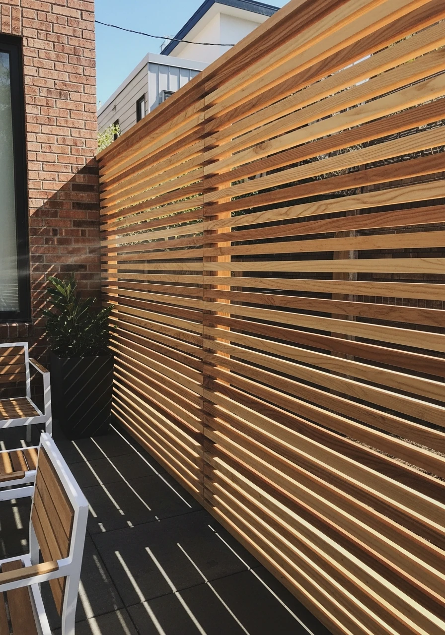 Sleek Horizontal Slat Fence - 50 Genius Patio Privacy Ideas That Look Expensive