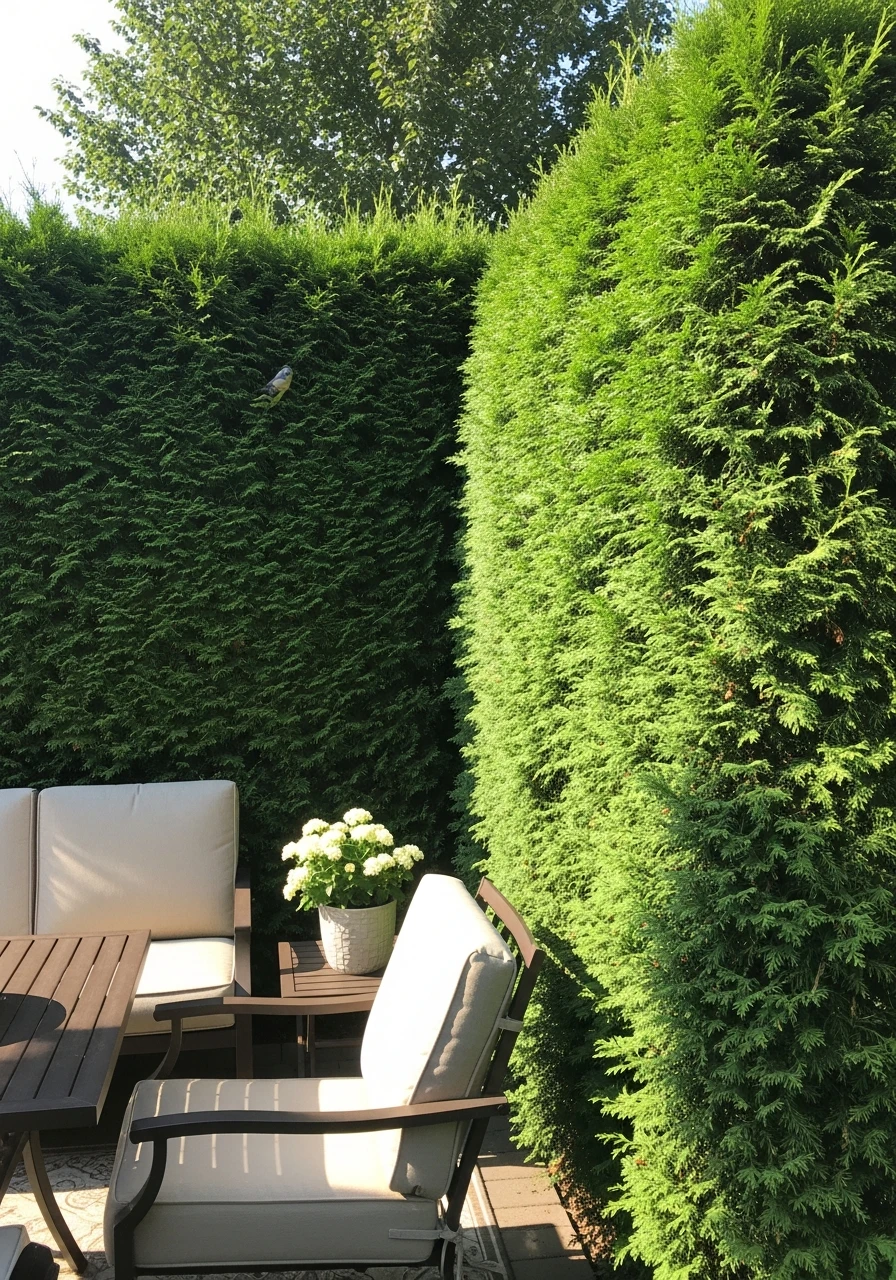 Live Evergreen Hedge - 50 Genius Patio Privacy Ideas That Look Expensive