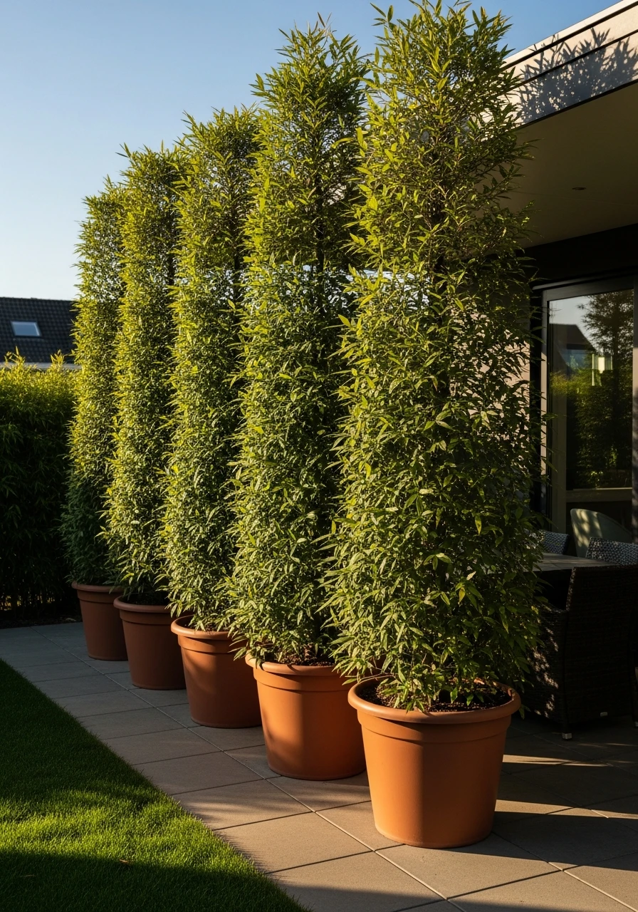 Tall Potted Trees - 50 Genius Patio Privacy Ideas That Look Expensive