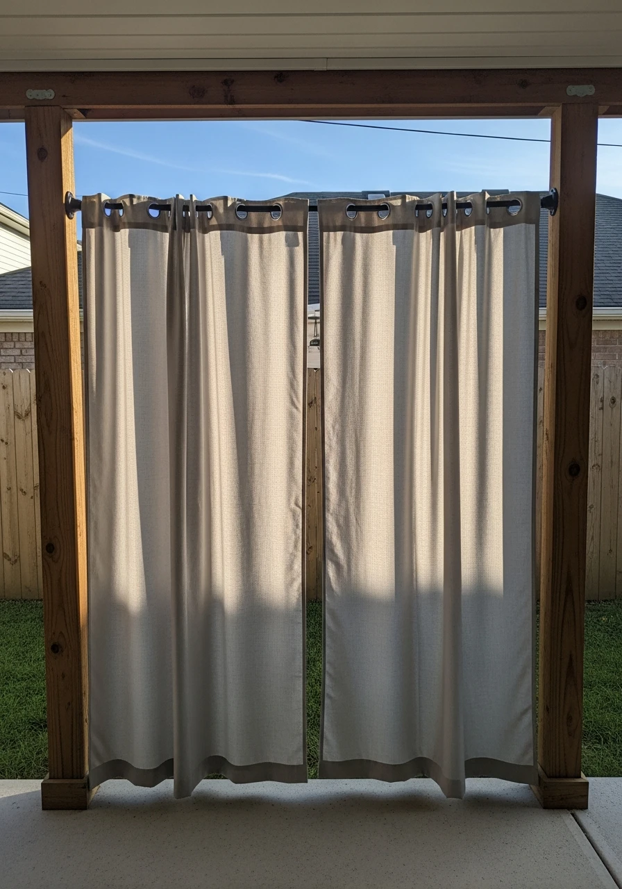 Tension Rod Curtain Hack - 50 Genius Patio Privacy Ideas That Look Expensive