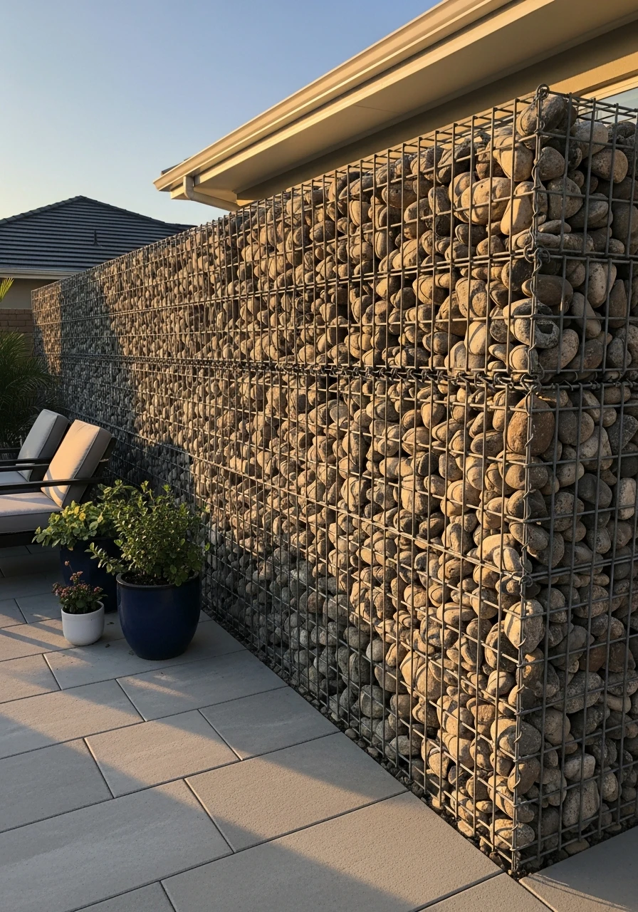 Gabion Stone Privacy Cages - 50 Genius Patio Privacy Ideas That Look Expensive