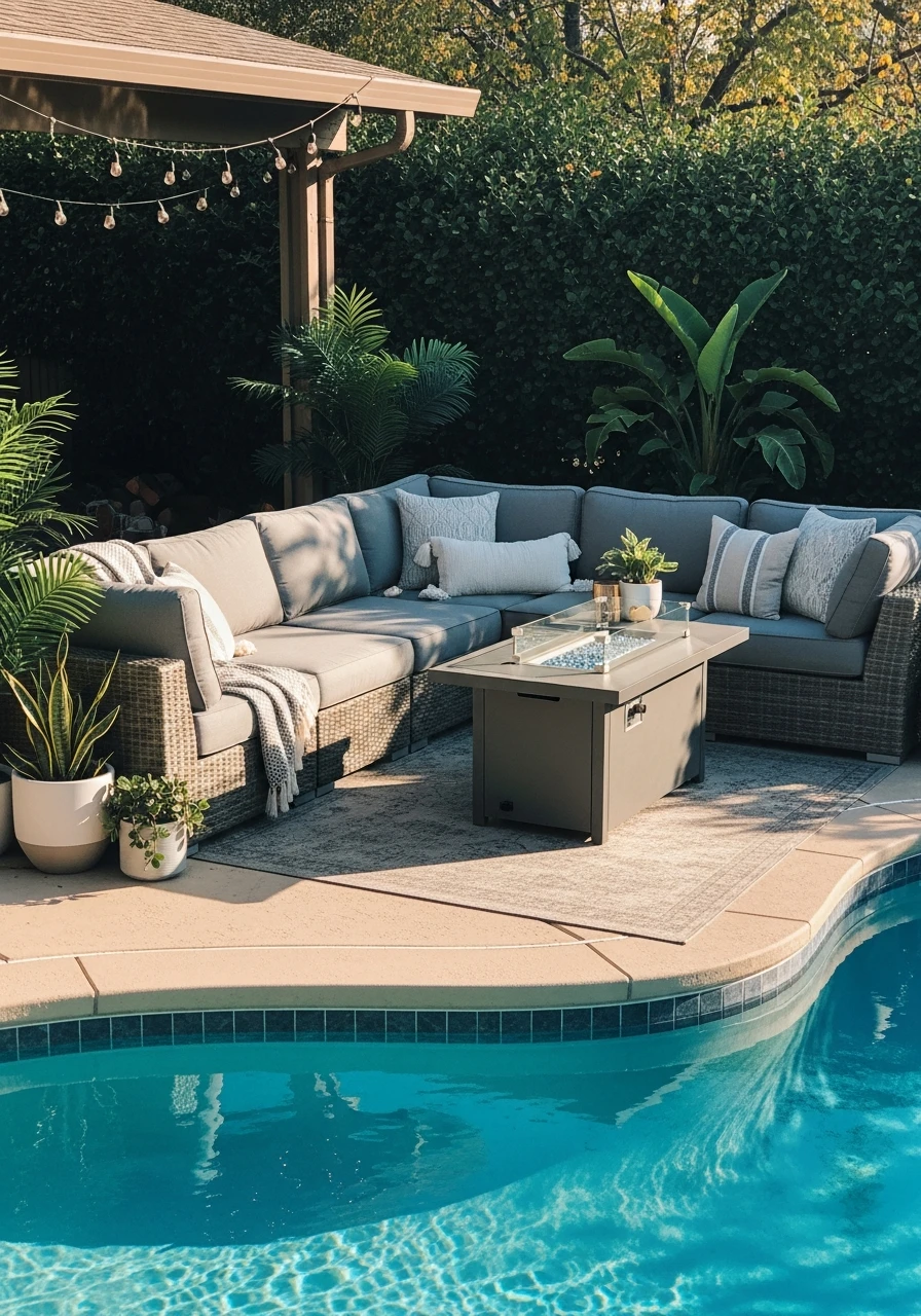 Outdoor Sectional Seating - 50 Pool Deck Decorating Ideas for a High-End Look on a Budget