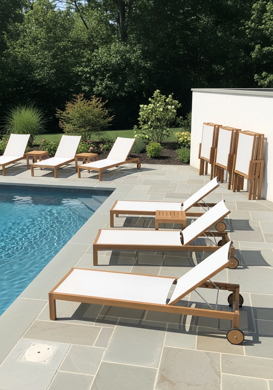 Foldable Poolside Chairs - 50 Pool Deck Decorating Ideas for a High-End Look on a Budget