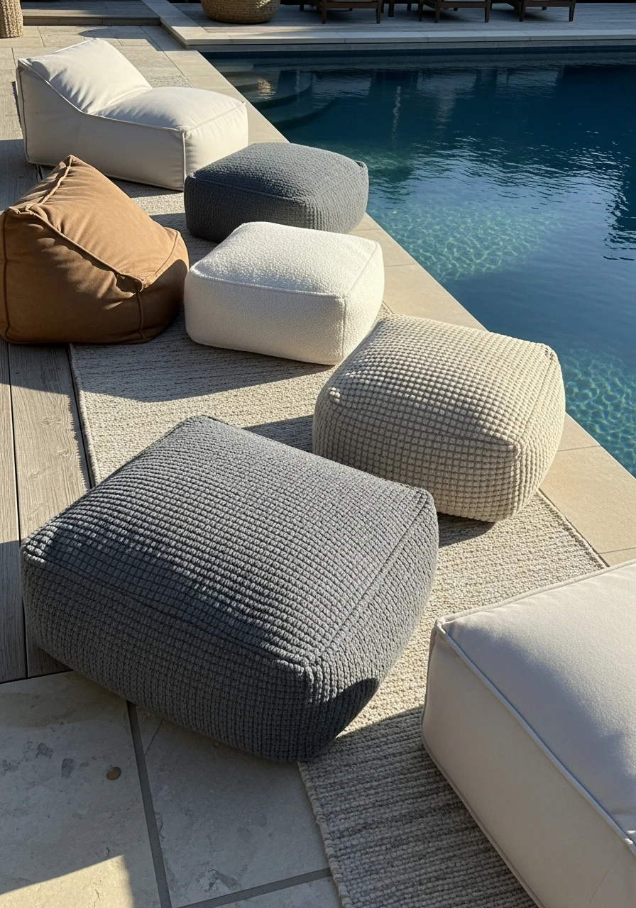 Outdoor Poufs and Cushions - 50 Pool Deck Decorating Ideas for a High-End Look on a Budget