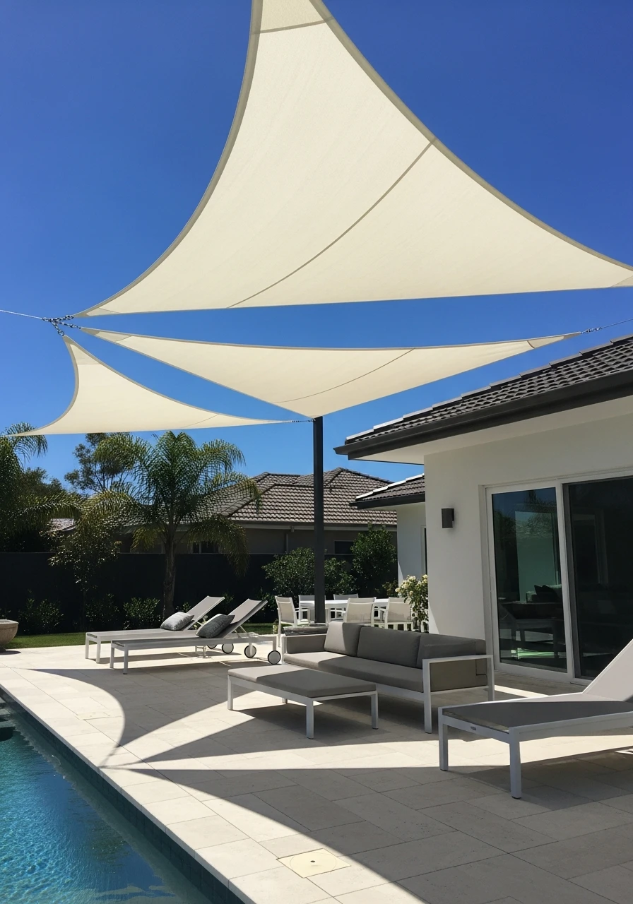 Modern Shade Sail - 50 Pool Deck Decorating Ideas for a High-End Look on a Budget