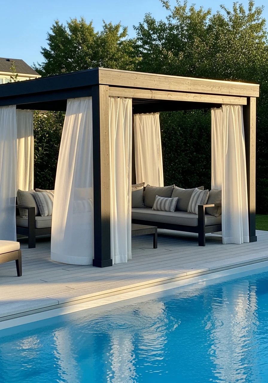 Gazebo With Curtains - 50 Pool Deck Decorating Ideas for a High-End Look on a Budget