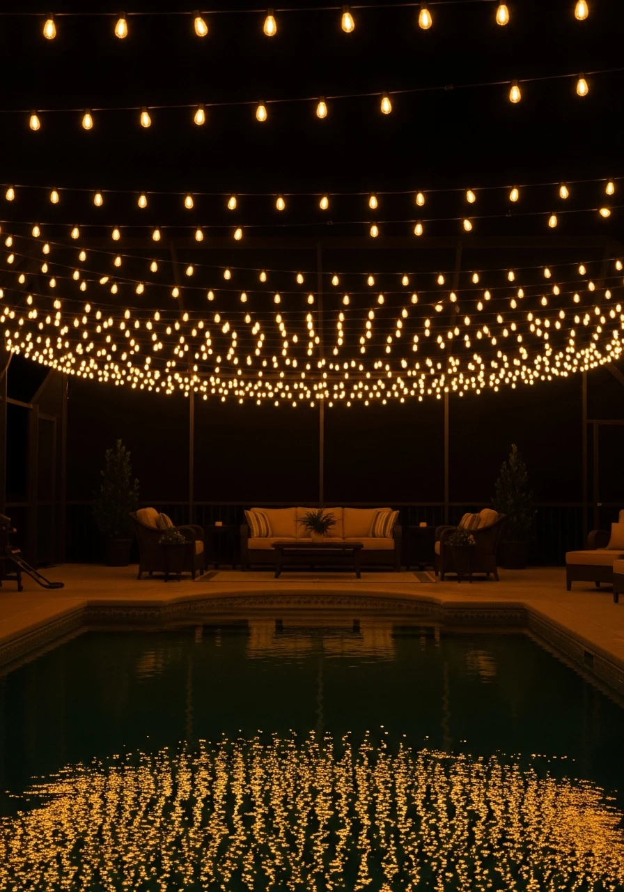 String Lights Overhead - 50 Pool Deck Decorating Ideas for a High-End Look on a Budget