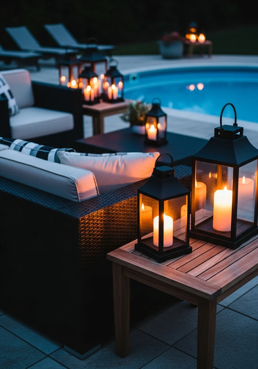 Outdoor Lantern Lighting - 50 Pool Deck Decorating Ideas for a High-End Look on a Budget