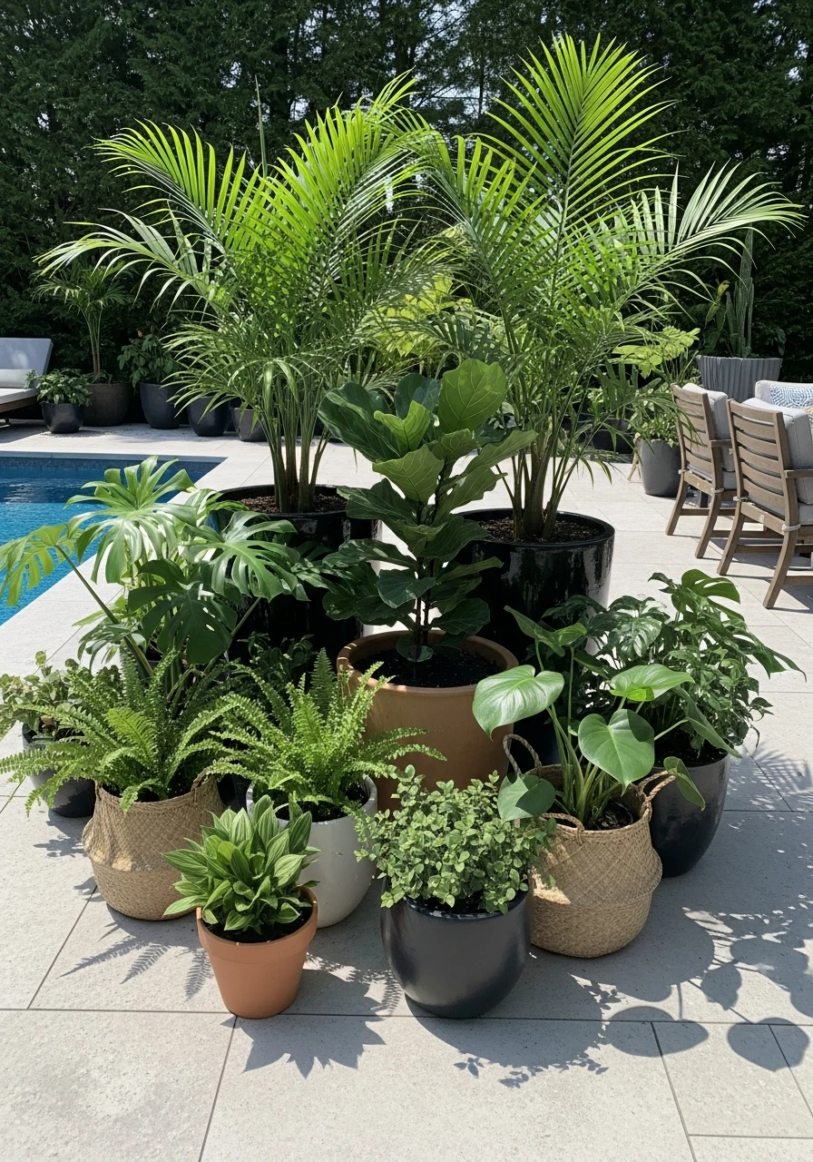 Potted Plants Everywhere - 50 Pool Deck Decorating Ideas for a High-End Look on a Budget